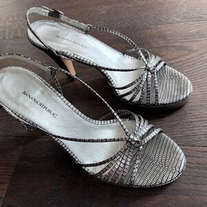 Metallic silver Banana Republic Jenna Patent Platform Heels